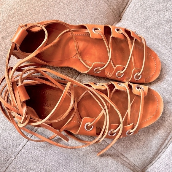 Zimmermann Leather Gladiator Flat Sandals strappy wrap riveted brown tan boho - Picture 7 of 12